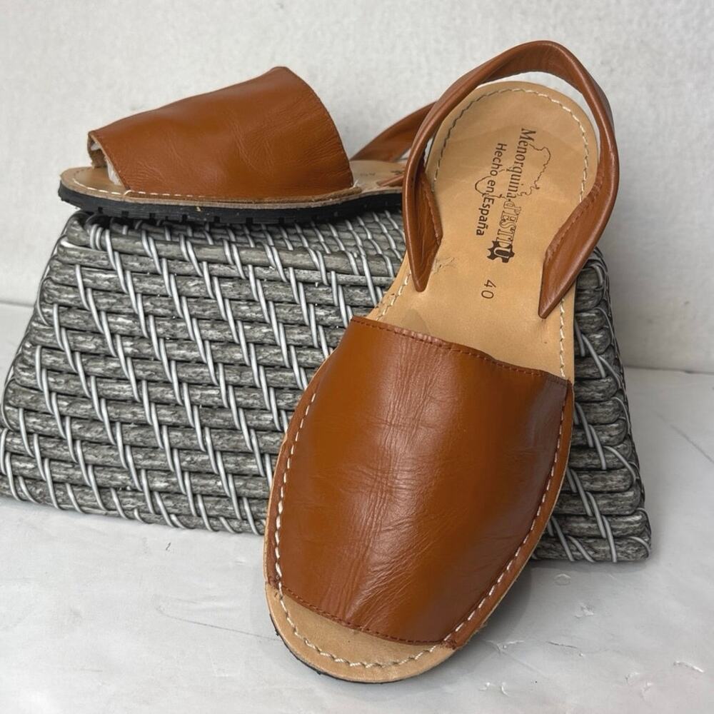 Menorquina d'ESTIU HANDMADE Women's Slingback Flat Slip On Congac Sandals US 9.5